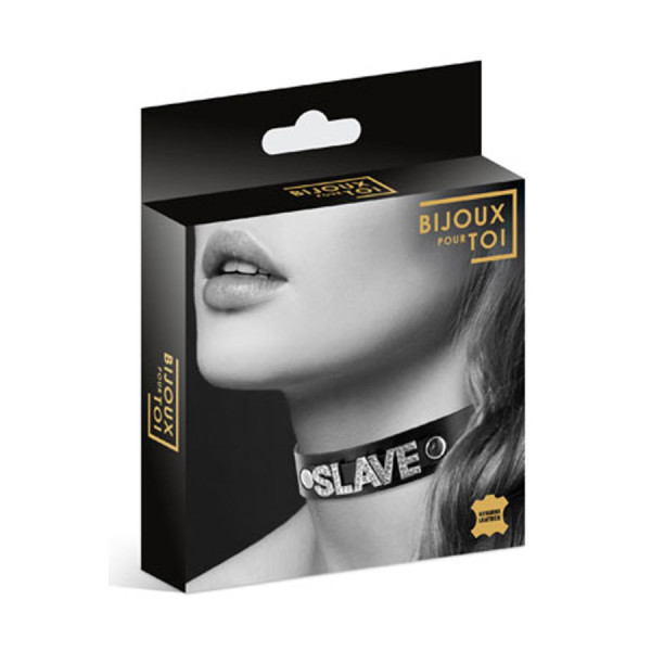 Collier en cuir noir SM avec Slave en strass 